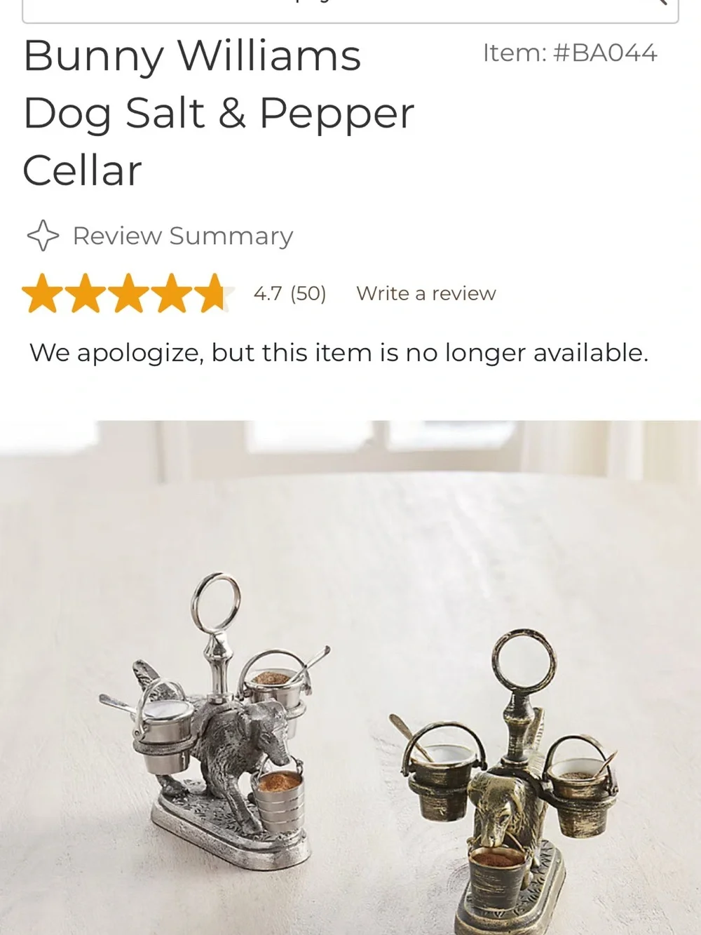 BW Dog Salt & Pepper Cellar antique brass NWT